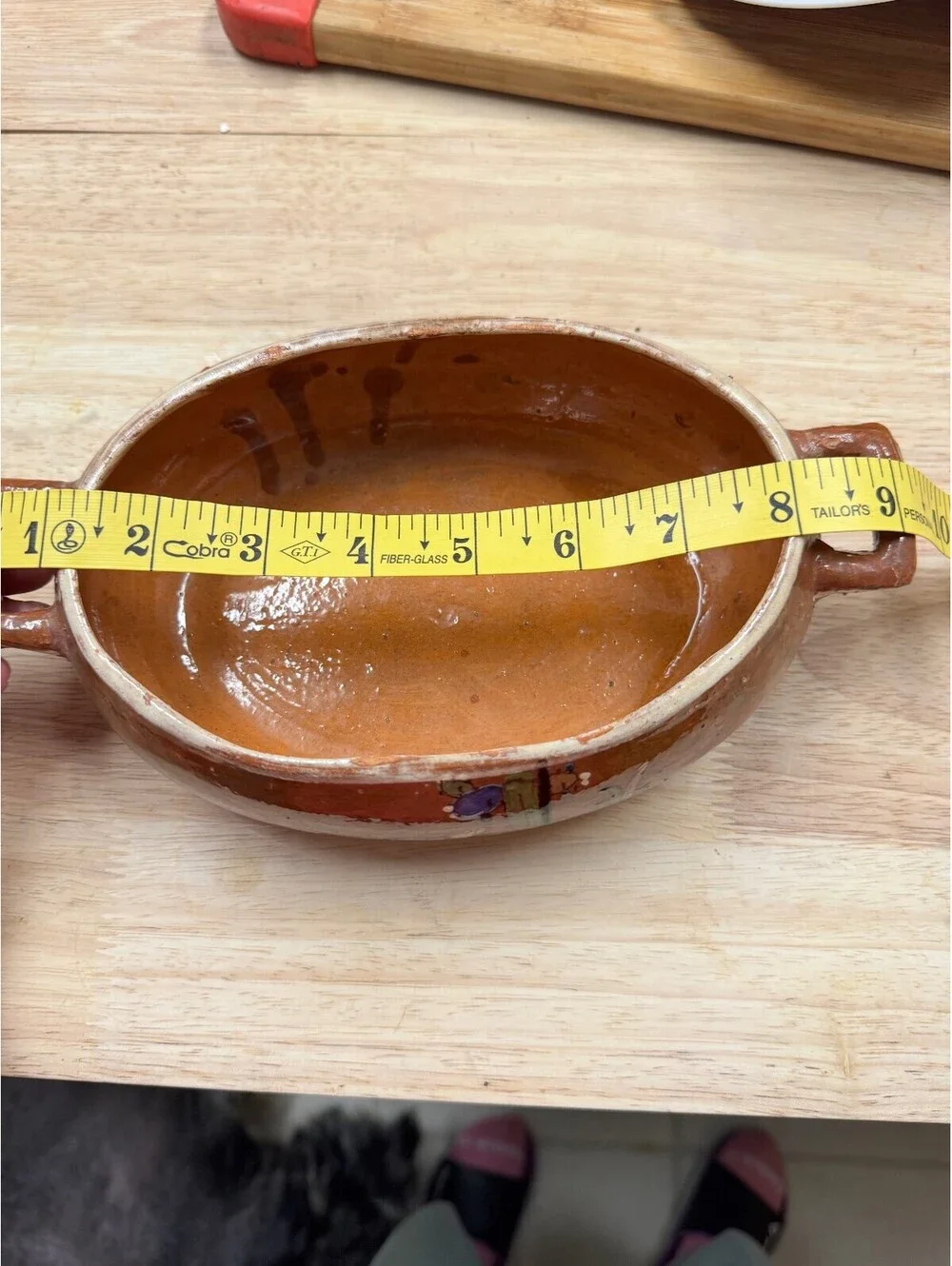 Vintage Mexican Terracotta Tonala Redware Oval Casserole Dish Bowl Sleeping Man